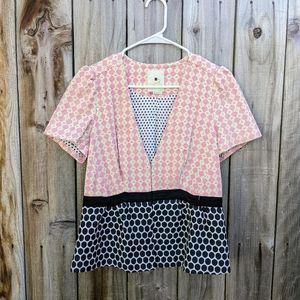 Anthropologie Elevenses Multi Print Blazer Blouse Pink Size 10